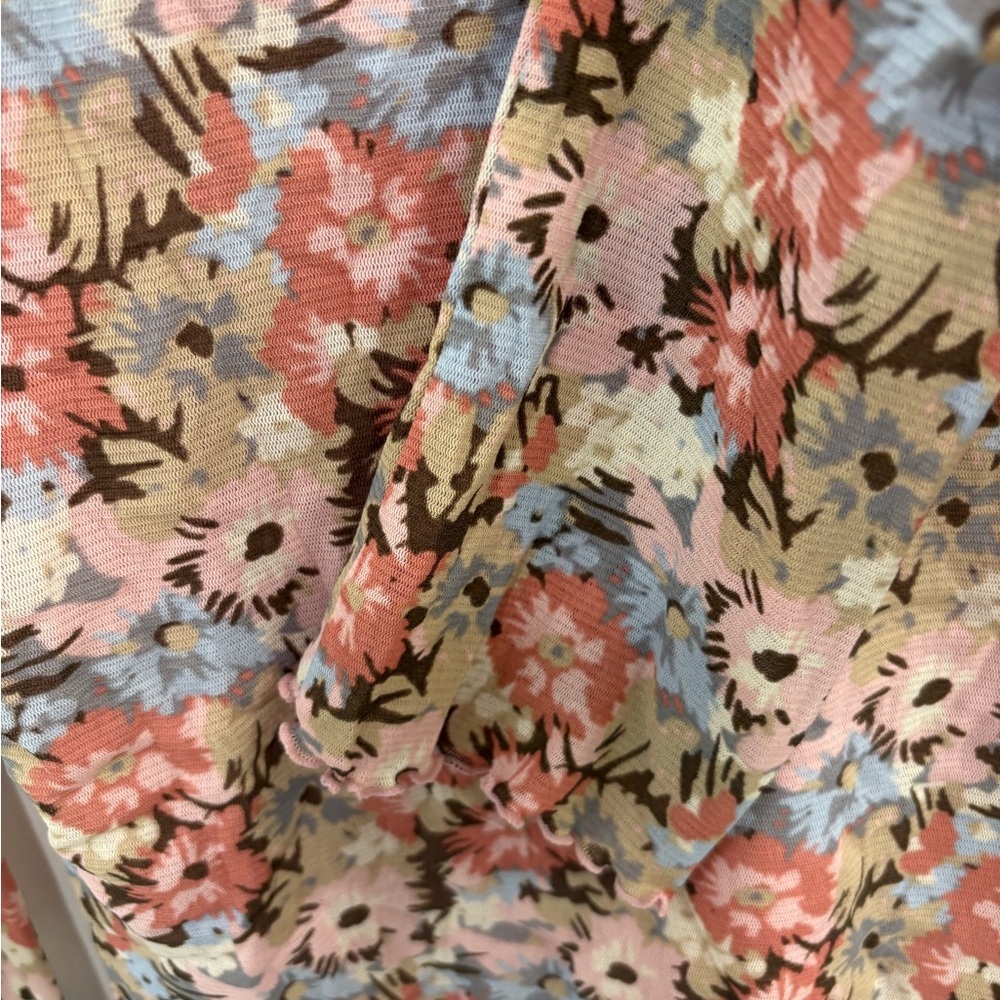 Vintage Y2K Floral Lettuce Hem Mesh Fitted Stretchy Top Size Large - Picture 13 of 15